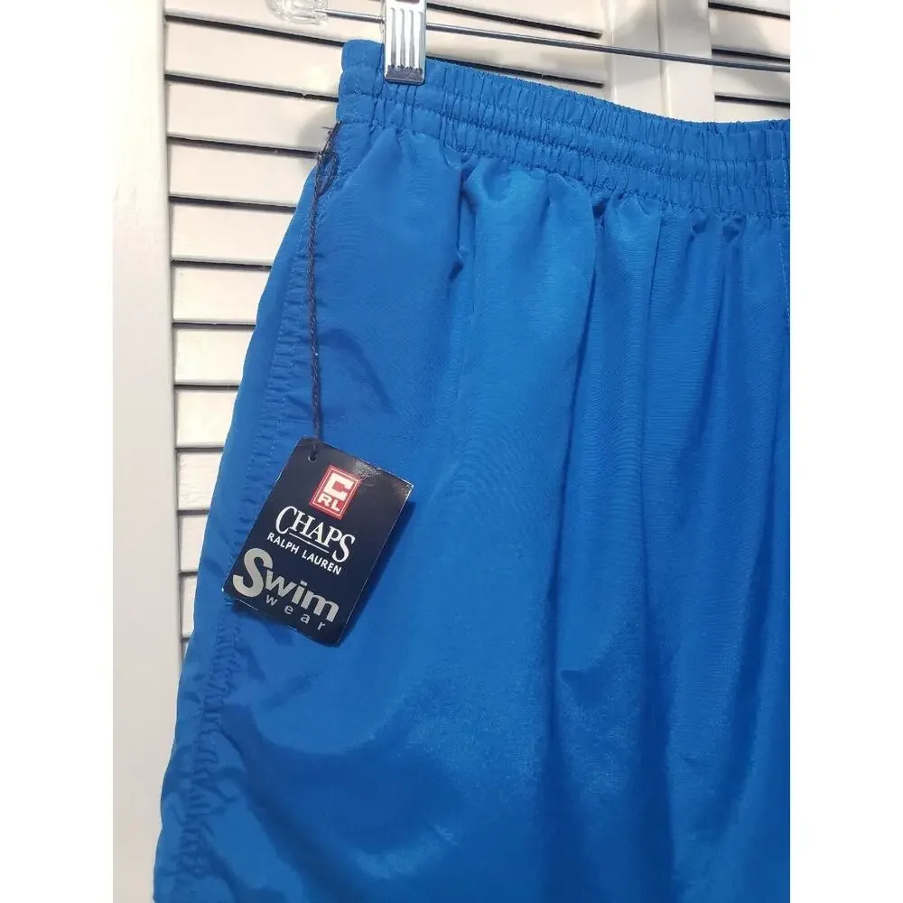 Chaps Ralph Lauren Swim Trunks Men's Size Large Blue Spell Out Lined Shorts‎ NWT